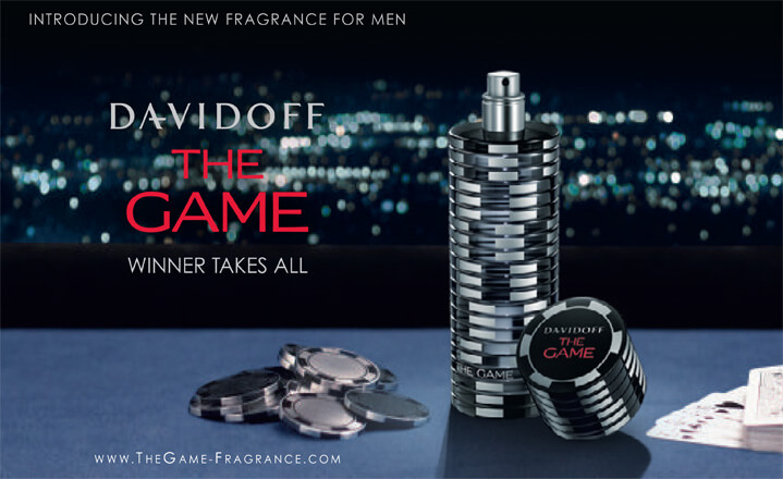 Davidoff The Game EDT 1.2 ml.  The Game น้ำหอมสำหรับผู้ชาย Davidoff The Game EDT ได้รับแรงบันดาลใจมาจากเกมส์การพนันในคาสิโน ด้วยดีไซน์ของขวดน้ำหอมให้เหมือนกับชิปแลกเงินในคาสิโน น้ำหอมสื่อถึงคุณผู้ชายผู้ที่ไม่กลัวที่จะโดดเด่น   กระตุ้นให้เกิดความยำเกรงและการยกย่อง ท้ายที่สุด ผู้ที่กล้าหาญจะเป็นผู้ชนะ และพิชิตราชินีในหัวใจของเขา