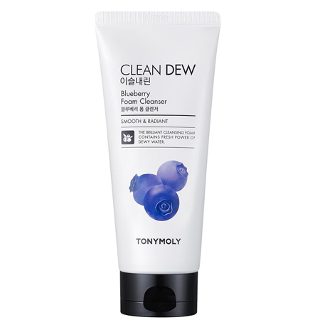 Tony moly Clean Dew Blueberry Foam Cleanser 180 ml. โฟมคลีนเซอร์ที่มีฟองเข้มข้น ทำความสะอาดผิวอย่างอ่อนโยน และช่วยเติมความชุ่มชื้นให้แก่ผิว