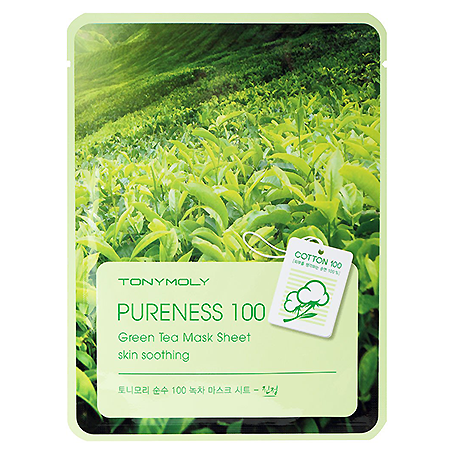 TONY MOLY Pureness 100 Green Tea Mask Sheet - Skin Soothing 21ml สารสกัดใบชาเขียว ช่วยป้องกันการเกิดริ้วรอยก่อนวัย ช่วยให้ผิวเนียนนุ่มชุ่มชื้นแลดูกระจ่างใส